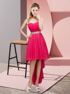 Captivating Hot Pink A-line Chiffon Sweetheart Sleeveless Beading High Low Lace Up Homecoming Dress