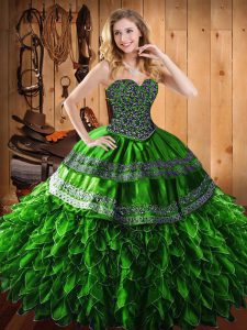 Organza and Taffeta Lace Up 15 Quinceanera Dress Sleeveless Floor Length Beading and Embroidery and Ruffles