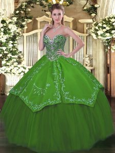 Excellent Green Taffeta and Tulle Lace Up Quinceanera Dress Sleeveless Floor Length Beading and Embroidery