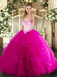 Popular Sleeveless Beading and Ruffles Lace Up Ball Gown Prom Dress