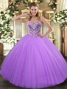 New Style Sweetheart Sleeveless Lace Up Vestidos de Quinceanera Lavender Tulle