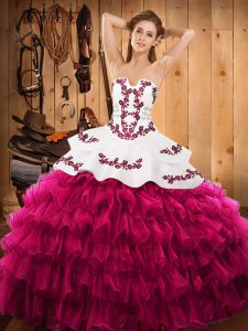 Satin and Organza Sleeveless Floor Length Sweet 16 Dresses and Embroidery and Ruffled Layers
