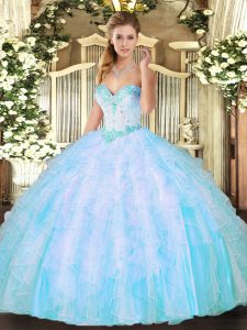 Traditional Sweetheart Sleeveless Organza Quinceanera Dress Beading and Ruffles Lace Up