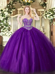 Beautiful Floor Length Ball Gowns Sleeveless Purple Quince Ball Gowns Lace Up