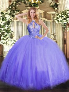 Lavender Halter Top Neckline Beading 15th Birthday Dress Sleeveless Lace Up