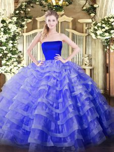 Sweet Tulle Sleeveless Floor Length Quince Ball Gowns and Ruffled Layers
