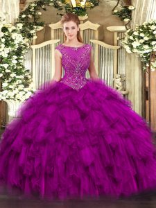 Attractive Sleeveless Beading and Ruffles Zipper Quinceanera Gown