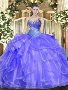 Blue Quinceanera Gowns Military Ball and Sweet 16 with Beading and Ruffles Sweetheart Sleeveless Lace Up