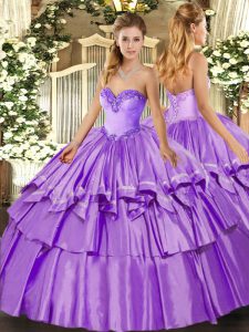 Cute Sweetheart Sleeveless Organza and Taffeta Quince Ball Gowns Ruffled Layers Lace Up