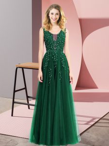 Unique Floor Length Dark Green Prom Party Dress Square Sleeveless Backless