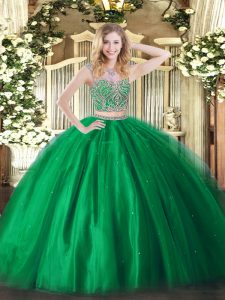 Gorgeous Two Pieces Quinceanera Gown Green Scoop Tulle Sleeveless Floor Length Lace Up