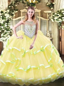 Adorable Organza Sleeveless Floor Length Sweet 16 Quinceanera Dress and Beading and Ruffled Layers