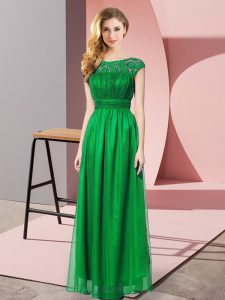 Decent Scoop Sleeveless Homecoming Dress Floor Length Lace Dark Green Tulle