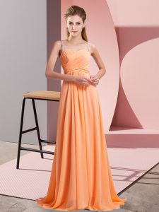 Orange Red Empire Chiffon Spaghetti Straps Sleeveless Beading Floor Length Backless Prom Dress