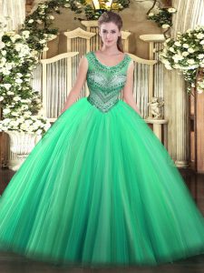 Turquoise Sleeveless Tulle Lace Up 15 Quinceanera Dress for Sweet 16 and Quinceanera