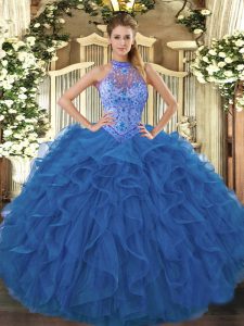 Sleeveless Lace Up Floor Length Beading and Embroidery and Ruffles Sweet 16 Dresses