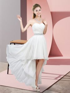 Exquisite White Sleeveless High Low Beading Lace Up Prom Dress
