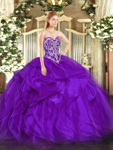 Floor Length Ball Gowns Sleeveless Purple 15th Birthday Dress Lace Up