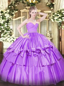 Modern Organza Sleeveless Floor Length Sweet 16 Quinceanera Dress and Beading and Lace and Ruffled Layers