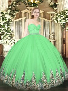 Green Sweetheart Zipper Beading and Lace and Appliques Sweet 16 Dress Sleeveless