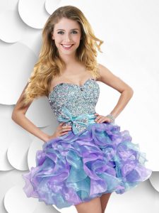 Organza Sweetheart Sleeveless Zipper Beading and Ruffles and Bowknot Prom Evening Gown in Multi-color