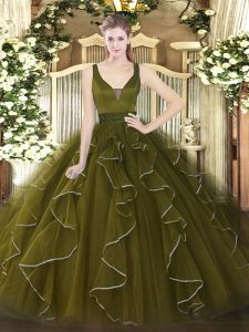 Glorious Olive Green Sleeveless Tulle Zipper 15 Quinceanera Dress for Military Ball and Sweet 16 and Quinceanera