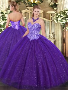 Fitting Floor Length Ball Gowns Sleeveless Purple 15th Birthday Dress Lace Up