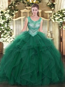 Free and Easy Floor Length Dark Green Sweet 16 Dress Scoop Sleeveless Lace Up