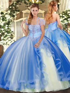 Wonderful Tulle Sleeveless Floor Length Quince Ball Gowns and Appliques and Ruffles