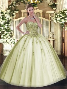 High Class Floor Length Olive Green Quinceanera Dresses Sweetheart Sleeveless Lace Up