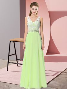 Floor Length Empire Sleeveless Yellow Green Prom Gown Backless