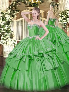Green Sweetheart Neckline Beading and Ruffled Layers Vestidos de Quinceanera Sleeveless Lace Up