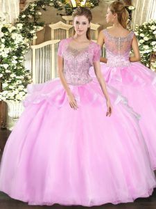 Gorgeous Floor Length Clasp Handle Quinceanera Dresses Baby Pink for Military Ball and Sweet 16 and Quinceanera with Bea