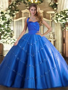 Pretty Tulle Sleeveless Floor Length Quince Ball Gowns and Appliques