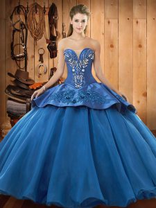 Customized Satin and Organza Sleeveless Floor Length Sweet 16 Quinceanera Dress and Beading and Embroidery