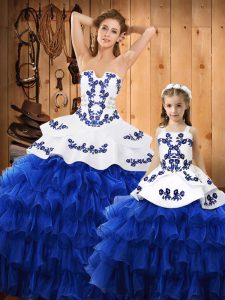 Sweetheart Sleeveless Satin and Organza Quinceanera Gowns Embroidery and Ruffled Layers Lace Up