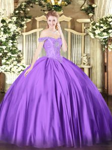 Smart Sleeveless Satin Floor Length Lace Up Quinceanera Dress in Purple with Beading
