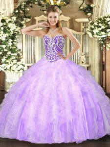 Lavender Lace Up Sweet 16 Dress Beading and Ruffles Sleeveless Floor Length