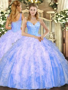 Affordable Beading and Ruffles Sweet 16 Quinceanera Dress Light Blue Lace Up Sleeveless Floor Length