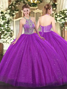 Dazzling Floor Length Ball Gowns Sleeveless Fuchsia Vestidos de Quinceanera Lace Up