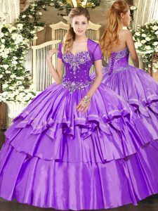 Fantastic Lavender Lace Up Sweetheart Beading and Ruffled Layers 15 Quinceanera Dress Organza and Taffeta Sleeveless