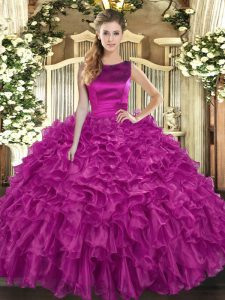 Hot Selling Floor Length Ball Gowns Sleeveless Fuchsia Vestidos de Quinceanera Lace Up