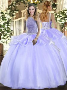 Great Lavender Lace Up Square Beading 15 Quinceanera Dress Organza Sleeveless