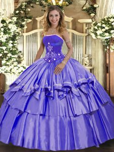 Beading and Ruffled Layers Sweet 16 Quinceanera Dress Lavender Lace Up Sleeveless Floor Length