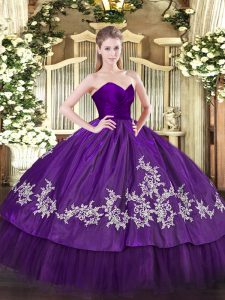 Super Purple 15th Birthday Dress Military Ball and Sweet 16 and Quinceanera with Embroidery Sweetheart Sleeveless Zipper