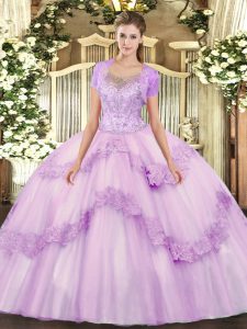 Lilac Sleeveless Beading and Appliques Floor Length Sweet 16 Dress