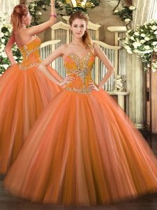 Low Price Sweetheart Sleeveless Lace Up Sweet 16 Quinceanera Dress Orange Red Tulle