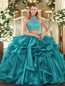 Sleeveless Beading and Ruffled Layers Criss Cross Quinceanera Gown