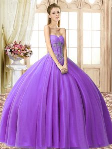 Popular Eggplant Purple Sleeveless Tulle Lace Up Vestidos de Quinceanera for Military Ball and Sweet 16 and Quinceanera