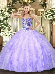 Discount Lavender Sleeveless Tulle Lace Up Sweet 16 Dresses for Military Ball and Sweet 16 and Quinceanera